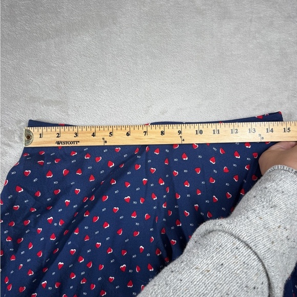 Talbots Navy Blue Red Heart Print XO Midi Slip Skirt Size 8 - Picture 9 of 16